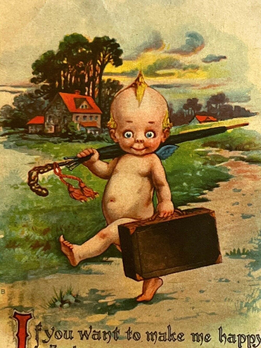 Antique 1916 Ephemera Gartner & Bender Postcard Humorous “Kewpie” Business Baby